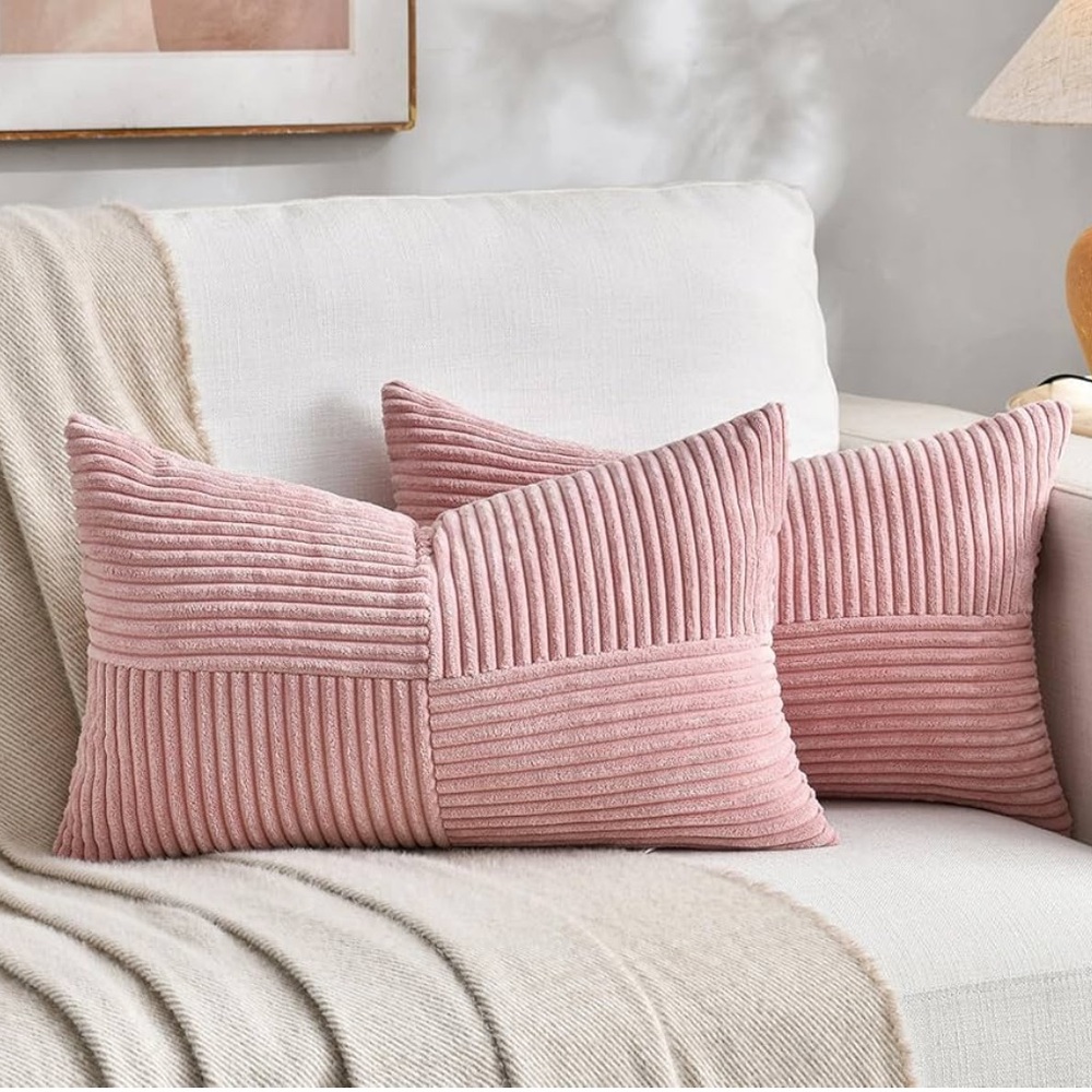 Miulee 2 Packs Blush Pink Lumbar Decorative Throw Pillow Covers 12x20 Inch